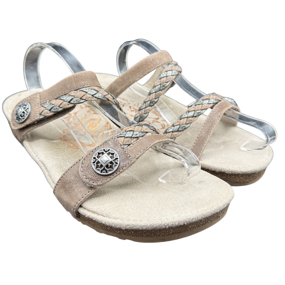👡 Aetrex Janey Leather Sandals Size 9.5 Comfort Braided Strap Orthopedic - Picture 1 of 6